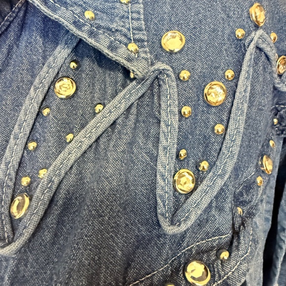 💙 Vintage 90s Western Bedazzled Denim Fringe Dress 💙 - Picture 6 of 13